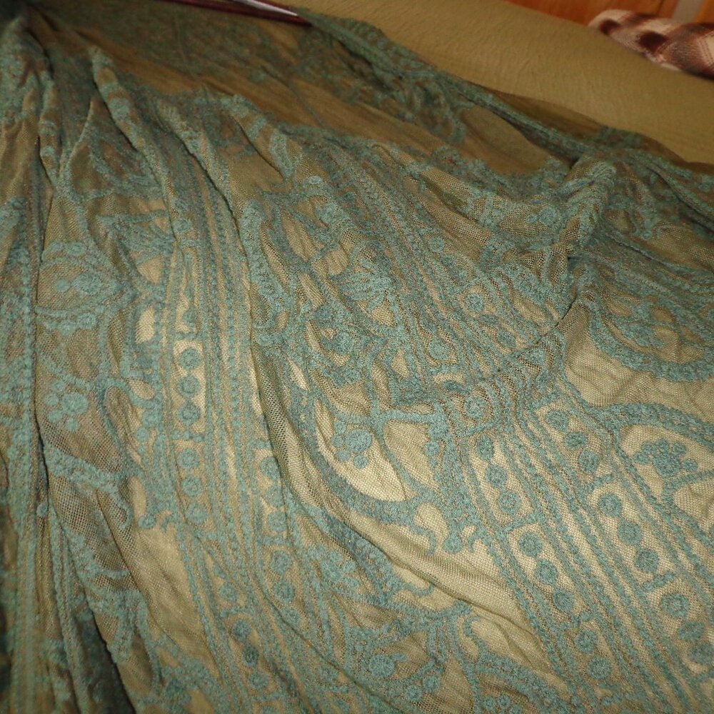 NWOT Indigo Thread Co. Sheer Embroidery Boho Open Duster XS Green  Long Sleeves - Picture 13 of 16